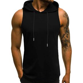Babioboa Men's Workout Hooded Tank Tops Sleeveless Gym Hoodies Bodybuilding Muscle Shirts