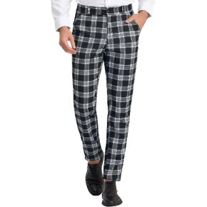 Lars Amadeus Men's Plaid Dress Pants Flat Front Business Trousers Checked Suit Pants