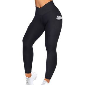 سروال يوجا نسائي من RUUHEE بخصر متقاطع وعاكس عالي الخصر مع جيوب in Kuwait