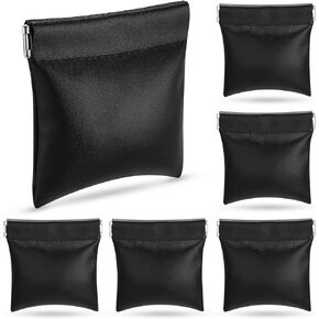 6 Pcs PU Squeeze Coin Purse, Black Pouch Change Holder, Waterproof Portable Small Makeup Bag Storage Travel for Cosmetics Headphones Jewelry for Women