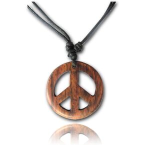 Earth Accessories Adjustable Peace Sign Pendant Necklace with Organic Wood - Hippie Accessories and Hippie Costume for 60s or 70s in Saudi Arabia