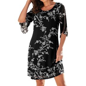 Actcat Womens Casual Ruffle 3/4 Sleeve Mesh Dress Loose Flowy Stretchy Dresses Elegant Evening Dress for Cocktail Party