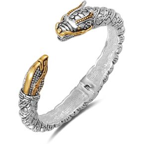 UNY JEWEL Jewelry Chinese Dragon Scale Ball, Dragon Cuff Bangle, Spring Open Dragon Two Tone Twisted Cable Vintage Cuff Bangle Christmas Gift