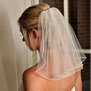 Clataly Crystal Wedding Bridal Veils Short 1 Tier Soft Mesh Veil with Metal Comb Bachelorette Party Bride To Be Gift (Ivory)