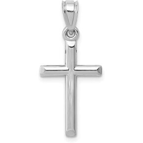 JewelryWeb 14k Gold Small Polished Latin Cross Pendant – 12mm x 25mm – Baptism First Communion Gift - Dainty Cross Necklace