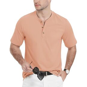 MAGCOMSEN Men's Henley Shirts Short Sleeve Cotton Casual Shirt Fashion Front Placket Summer Daily T-Shirts
