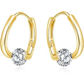 SLUYNZ Solid 925 Sterling Silver Shiny CZ Hoop Earrings for Women Teens Girls 1.6CM Hoop Earrings Unique Oval Hoop Earrings Huggie