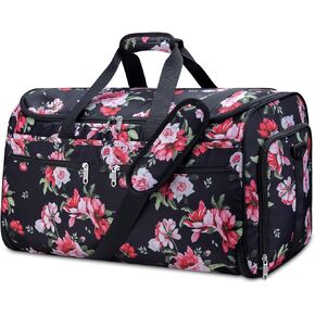 حمل حقيبة الملابس للسفر، حقائب دفل الملابس القابلة للتحويل من بوكير للنساء، حقيبة سفر مناسبة مع حجرة للأحذية، 2 في 1 حقيبة ملابس معلقة تناسب حقائب القماش الخشن، زهور الفاوانيا السوداء in Kuwait