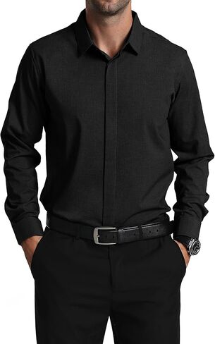 قمصان رجالي Agnes Urban قمصان طويلة الأكمام كاجوال بأزرار سفلية خالية من التجاعيد قمصان رسمية للأعمال الصلبة in Kuwait