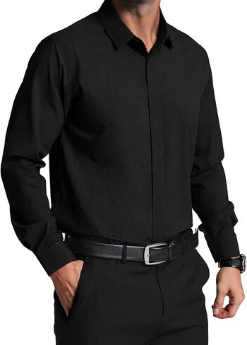 قمصان رجالي Agnes Urban قمصان طويلة الأكمام كاجوال بأزرار سفلية خالية من التجاعيد قمصان رسمية للأعمال الصلبة in Kuwait