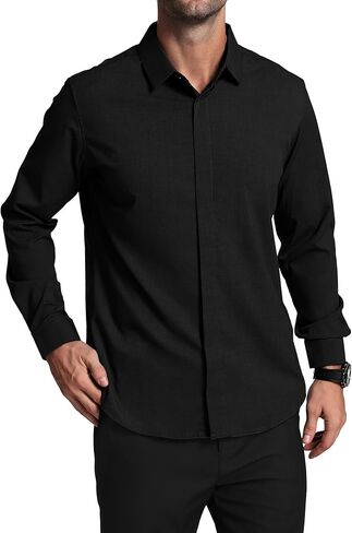 قمصان رجالي Agnes Urban قمصان طويلة الأكمام كاجوال بأزرار سفلية خالية من التجاعيد قمصان رسمية للأعمال الصلبة in Kuwait