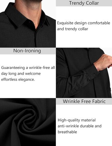 قمصان رجالي Agnes Urban قمصان طويلة الأكمام كاجوال بأزرار سفلية خالية من التجاعيد قمصان رسمية للأعمال الصلبة in Kuwait