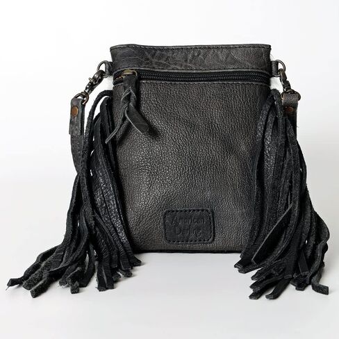 حقيبة كروسبودي صغيرة متوسطة الحجم من أمريكان دارلينج على يد جلد منقوش مهدب محفظة حقائب يد غربية للنساء حقائب كلاتش مغلف حقائب قابلة للإزالة حزام جلدي قابل للتعديل in Kuwait