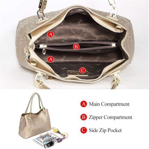 طقم حقيبة يد ومحفظة جلدية مكونة من قطعتين، حقائب كتف نسائية مع محفظة نسائية (ذهبي) in Kuwait