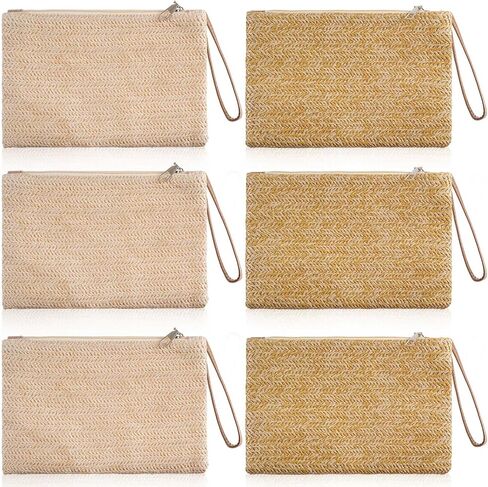 6 Pcs Women Straw Clutch Bag Bohemian Summer Beach Straw Purse Woven Hawaii Handbag Women Straw Handbags Rattan Women's Wristlet Handbags for Women, Girls, Party and Daily Use in Saudi Arabia