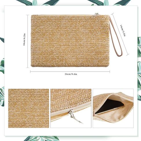 6 Pcs Women Straw Clutch Bag Bohemian Summer Beach Straw Purse Woven Hawaii Handbag Women Straw Handbags Rattan Women's Wristlet Handbags for Women, Girls, Party and Daily Use in Saudi Arabia