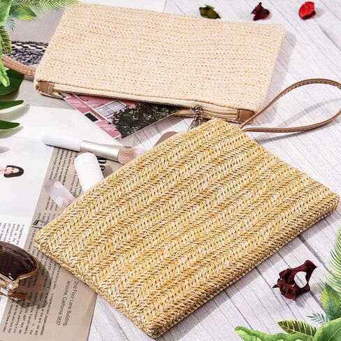 6 Pcs Women Straw Clutch Bag Bohemian Summer Beach Straw Purse Woven Hawaii Handbag Women Straw Handbags Rattan Women's Wristlet Handbags for Women, Girls, Party and Daily Use in Saudi Arabia