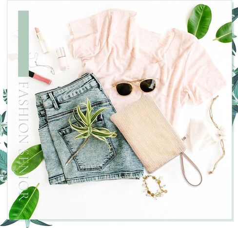 6 Pcs Women Straw Clutch Bag Bohemian Summer Beach Straw Purse Woven Hawaii Handbag Women Straw Handbags Rattan Women's Wristlet Handbags for Women, Girls, Party and Daily Use in Saudi Arabia