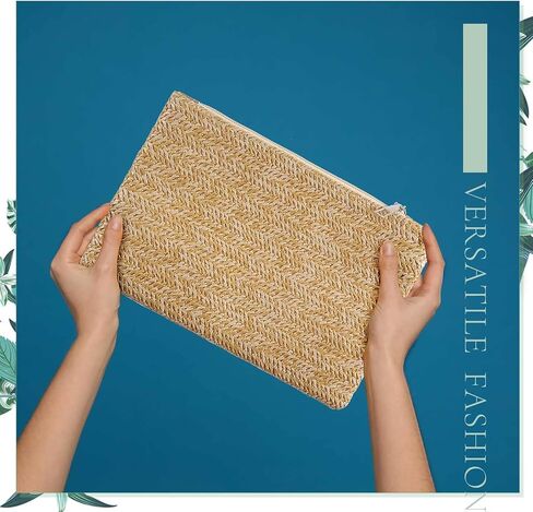 6 Pcs Women Straw Clutch Bag Bohemian Summer Beach Straw Purse Woven Hawaii Handbag Women Straw Handbags Rattan Women's Wristlet Handbags for Women, Girls, Party and Daily Use in Saudi Arabia