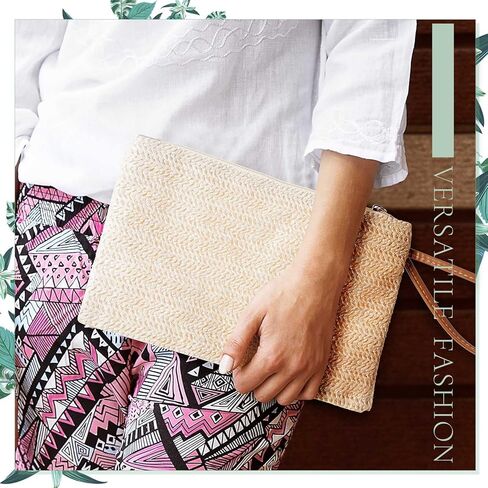 6 Pcs Women Straw Clutch Bag Bohemian Summer Beach Straw Purse Woven Hawaii Handbag Women Straw Handbags Rattan Women's Wristlet Handbags for Women, Girls, Party and Daily Use in Saudi Arabia