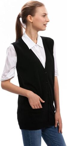 سترة صوفية سوداء للنساء من Citizen Cashmere - سترة 100% كشمير بدون أكمام ورقبة على شكل حرف V مع جيوب أمامية in Kuwait