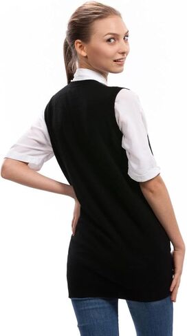 سترة صوفية سوداء للنساء من Citizen Cashmere - سترة 100% كشمير بدون أكمام ورقبة على شكل حرف V مع جيوب أمامية in Kuwait