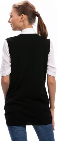 سترة صوفية سوداء للنساء من Citizen Cashmere - سترة 100% كشمير بدون أكمام ورقبة على شكل حرف V مع جيوب أمامية in Kuwait