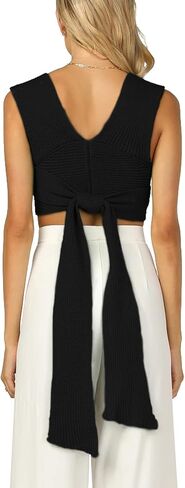 سترة نسائية قصيرة بدون أكمام وربطة عنق بدون ظهر محبوك ورقبة على شكل حرف V سترة غير رسمية بدون أكمام سترة علوية in Kuwait