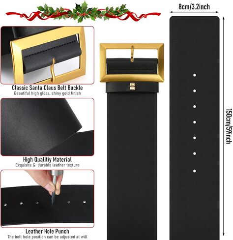 EBOOT Christmas Santa Belt Black Pirate Belt Men 3.2 '' Wide Mens Costume Belt 7 Eyelets Gnome Belts for Adults with Punch Tool for Women Kids Santa Claus Cosplay Supplies, 59 Inches Long in Saudi Arabia