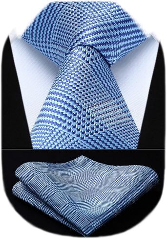 HISDERN Ties for Men Plaid Checkered Tie with Pocket Square Woven Business Formal Necktie Handkerchief Set Wedding Party in Kuwait