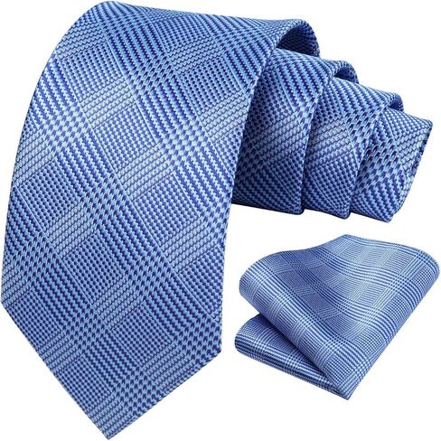 HISDERN Ties for Men Plaid Checkered Tie with Pocket Square Woven Business Formal Necktie Handkerchief Set Wedding Party in Kuwait