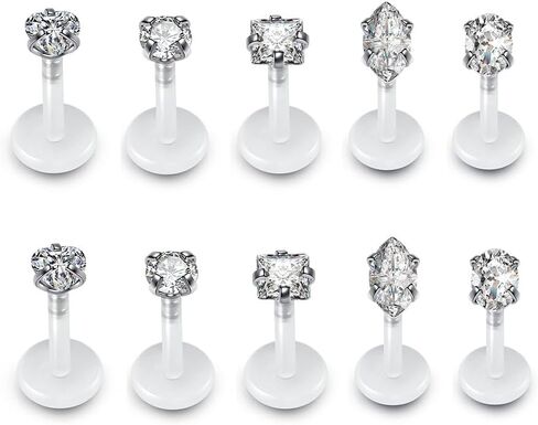 16G حلقات الشفاه الشفافة البلاستيكية Bioflex Labret ترصيع مكعب زركونيا أوبال الغضروف الزنمة أقراط التجنيب للعمل مونرو ميدوسا هيليكس هيئة ثقب المجوهرات in Kuwait