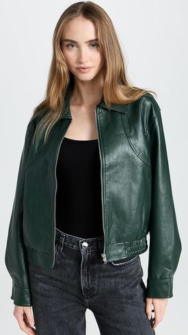 MOON RIVER Women's Waistband Leather Short Jacket in Saudi Arabia