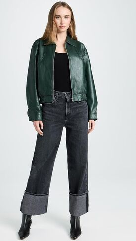 MOON RIVER Women's Waistband Leather Short Jacket in Saudi Arabia