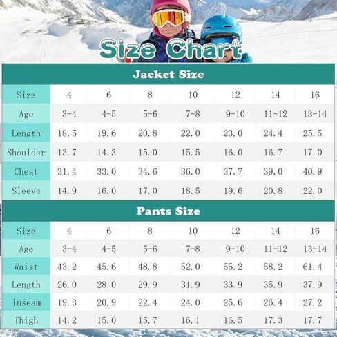 Girls Insulated Ski Jacket Pants Set Windproof Waterproof Kids Ski Suit Snowsuit for Kids in Kuwait