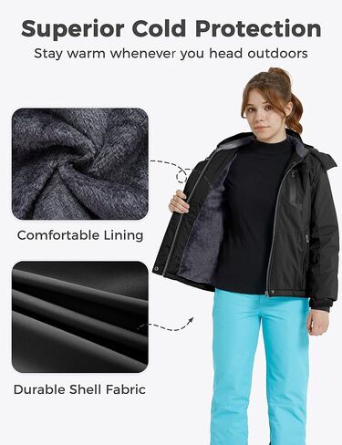 Wantdo Girl's Waterproof Ski Jacket Warm Winter Coat Windproof Outdoor Winter Snowboarding Jackets Fleece Hooded Rain Coats in Saudi Arabia