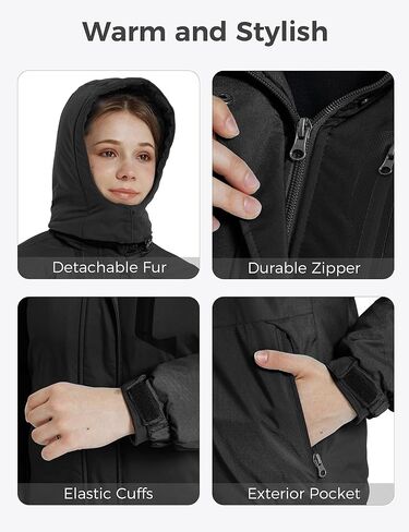 Wantdo Girl's Waterproof Ski Jacket Warm Winter Coat Windproof Outdoor Winter Snowboarding Jackets Fleece Hooded Rain Coats in Saudi Arabia