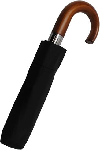COLLAR AND CUFFS LONDON - Rare 12 Rib Compact Umbrella, 4 Extra For Strength - 50mph Strong Reinforced Windproof Frame with Fiberglass - Vented Canopy - Auto Open & Close - Wooden Hook Handle - Black in Saudi Arabia