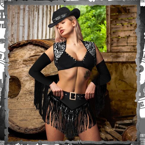 Panitay 5 Pcs Cowgirl Costume Set for Women Adult Western Outfits Cowboy Hat Felt Studded Elastic Tassel Shorts in Saudi Arabia