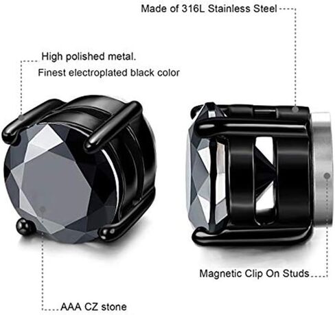 4 Pairs Stainless Steel Magnetic Stud Earrings for Men Women Non Piercing Clip on CZ Earrings 6MM (4 Pairs a Set,6MMBlack + Silver) in Saudi Arabia