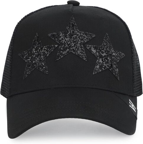 خمر هافانا الأسود 3 نجوم قبعة سائق الشاحنة بريق نجوم قابل للتعديل Snapback مقاس واحد يناسب معظم قبعات البيسبول النسائية in Saudi Arabia