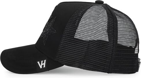 خمر هافانا الأسود 3 نجوم قبعة سائق الشاحنة بريق نجوم قابل للتعديل Snapback مقاس واحد يناسب معظم قبعات البيسبول النسائية in Saudi Arabia