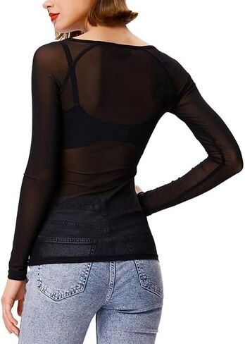 قمصان Kyerivs الشبكية للنساء بلوزة شفافة شفافة سوداء مثيرة لحفلات الهالوين in Kuwait