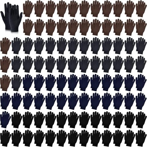 Handepo 100 Pairs Adult Knit Gloves Bulk Winter Warm Stretchy Gloves for Cold Weather Outdoor Sports Skating Skiing Donation Gifts in Saudi Arabia