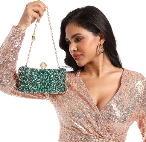 Boutique De FGG Pearl Clasp Crystal Clutch Purses for Women's Evening Handbags Wedding Party Rhinestone Bag in Kuwait