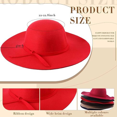 Ramede 6 Pcs Women Lady Fedora Hat Winter Floppy Wide Brim Felt Bowler Fedora Foldable Retro Felt Hats for Women Fancy Ribbon Band Floppy Hat, 6 Colors Multicolor in Saudi Arabia