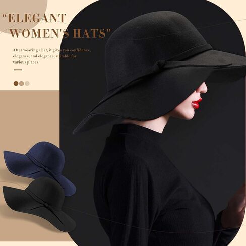 Ramede 6 Pcs Women Lady Fedora Hat Winter Floppy Wide Brim Felt Bowler Fedora Foldable Retro Felt Hats for Women Fancy Ribbon Band Floppy Hat, 6 Colors Multicolor in Saudi Arabia