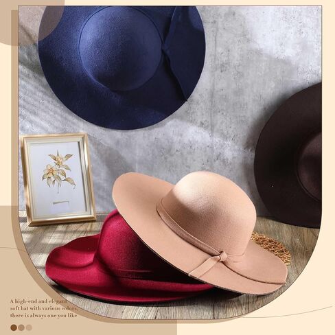 Ramede 6 Pcs Women Lady Fedora Hat Winter Floppy Wide Brim Felt Bowler Fedora Foldable Retro Felt Hats for Women Fancy Ribbon Band Floppy Hat, 6 Colors Multicolor in Saudi Arabia