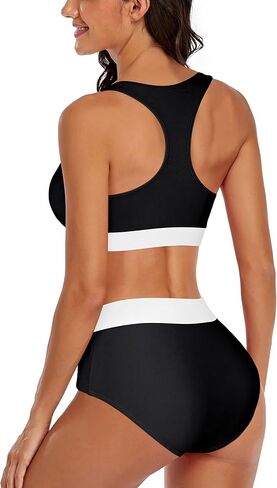 Omichic Women's High Waisted Two Piece Bikini Set Vintage Swimsuit Halter Top with Bottom Bathing Suit Sporty Swimwear in Kuwait