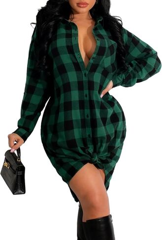 HBQ المرأة عارضة الفانيلا قمصان طويلة الأكمام زر أسفل منقوشة شاكيت المتضخم القماش القطني البلوزات منتصف طويلة أعلى in Kuwait